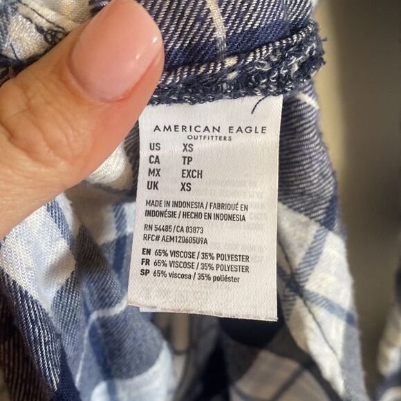American Eagle boyfriend fit- softest-blue and white flannel size XS - Picture 10 of 12